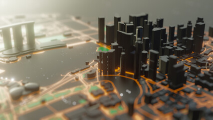 Abstract neon glowing Smart city with buildings and streets © cherezoff