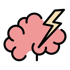 Lightning cloud icon. Outline lightning cloud vector icon color flat isolated