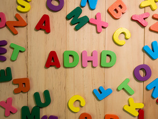 The word adhd  wood alphabet multi color   table for education or kid concept