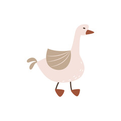 Cute cartoon goose. Traditional farm poultry. Country bird. Simple flat icon. Illustration for children's books, stickers, games. Agriculture item. Clipart, element, label for packaging.