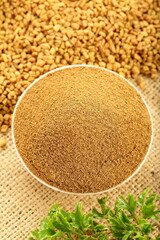 Homemade organic fenugreek powder, Indian cooking ingredients, 