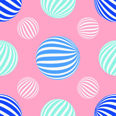 Sphere with stripes. Seamless pattern with circles geometric abstraction for modern and fashionable textile industry, paper products. Blue and pink. Vector.