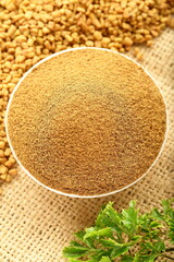 Homemade organic fenugreek powder, Indian cooking ingredients, 