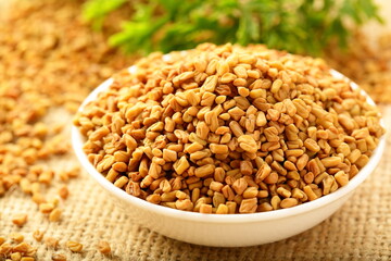 Indian organic fenugreek seeds. cooking ingredients. 