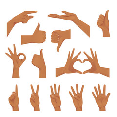 African hands set in different gestures isolated vector illustration