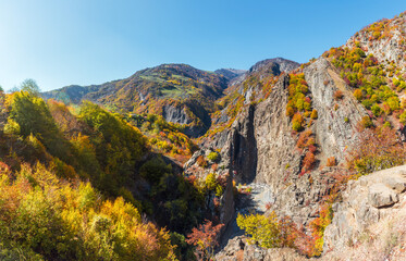 Mountain gorge of autumn season