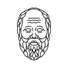 Mono line illustration of  head of the Greek philosopher Socrates from Athens credited as founder of Western philosophy and the first moral philosopher of thought done in monoline line art style.