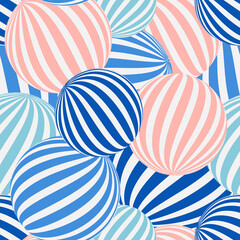 Fototapeta premium Sphere with stripes. Seamless pattern with circles geometric abstraction for modern and fashionable textile industry, paper products. Blue and pink. 