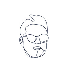 Fototapeta premium One line drawing of man with glasses. Sketch of asian face. Minimal silhouette. Outline portrait. Modern symbol avatar. Vector illustration on white background