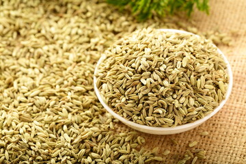 Bowl of organic cumin seeds. Indian cooking ingredients. 