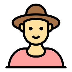 Smiling farmer face icon. Outline smiling farmer face vector icon color flat isolated