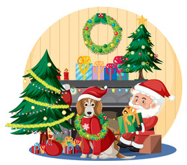 Santa Claus with Snowman and Christmas tree