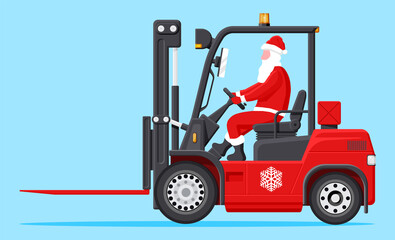 Santa Claus in Empty Red Forklift.