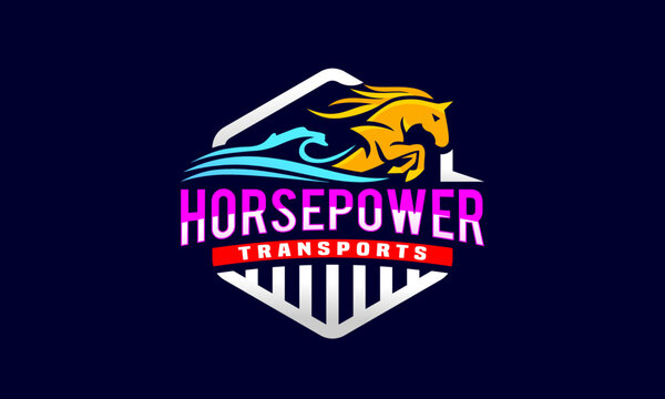 Horse Power Coastal Transport Logistic Logo Design Vector Icon Illustrations.