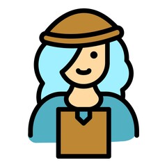 Fototapeta premium Woman courier delivery icon. Outline woman courier delivery vector icon color flat isolated
