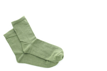 Pair of green socks isolated on white background