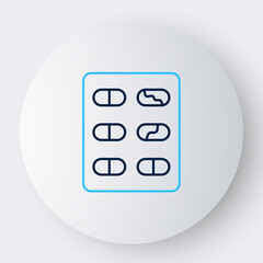 Obraz premium Line Pills in blister pack icon isolated on white background. Medical drug package for tablet, vitamin, antibiotic, aspirin. Colorful outline concept. Vector