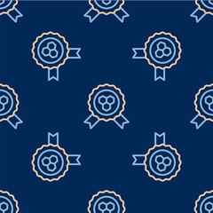 Line Honey award icon isolated seamless pattern on blue background. Honey medal. Vector