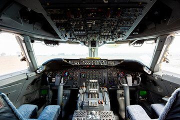 Cockpit of a commercial airliner plane