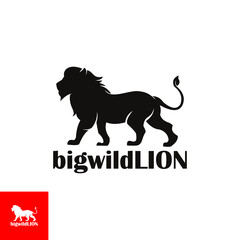 strong lion logo, silhouette of walking slowly lion vector illustrations