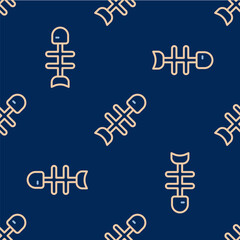 Line Dead fish icon isolated seamless pattern on blue background. Vector