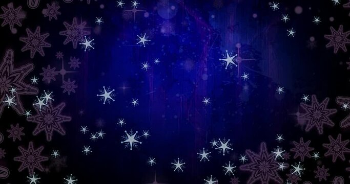 Animation of snow falling at christmas on blue background