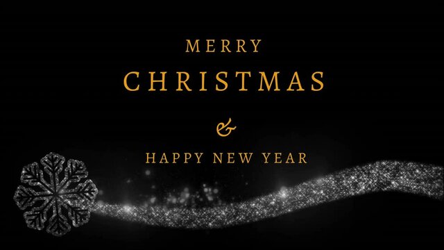 Animation of merry christmas and happy new year text over snow falling