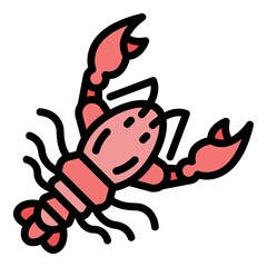 Lobster icon. Outline lobster vector icon color flat isolated