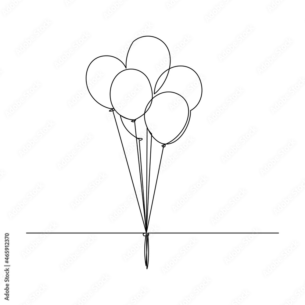 Wall mural Continuous line drawing of birthday celebration balloon. Single one line art of decoration balloon concept design outline. Vector illustration - Wall murals