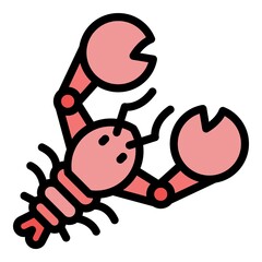 Ocean lobster icon. Outline ocean lobster vector icon color flat isolated