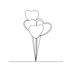 Continuous line drawing of heart shape air balloon. Single one line art of love gift for valentine day. Vector illustration