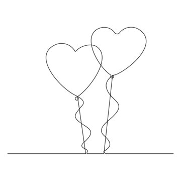 Continuous line drawing of heart shape air balloon. Single one line art of love gift for valentine day. Vector illustration