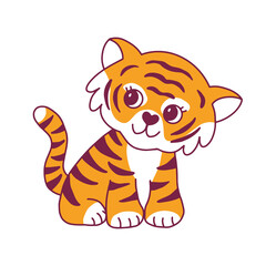 A cute tiger cub is sitting.