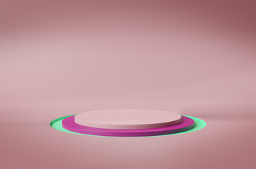 Stage podium background. Mockup of empty circular platform. Abstract geometric pedestral. 3D rendering