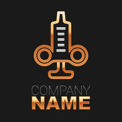 Line Syringe icon isolated on black background. Syringe for vaccine, vaccination, injection, flu shot. Medical equipment. Colorful outline concept. Vector