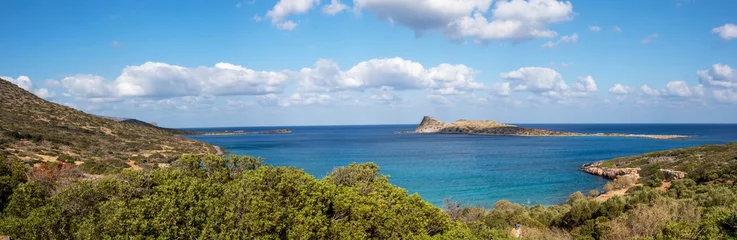 Fotobehang beautiful panoramic view with clouds from the bay near the sunken city of Olus, on the island of Crete on a sunny day, windy day, horizontal © Nataliia Makarovska