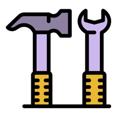 Communications engineer hammer key icon. Outline communications engineer hammer key vector icon color flat isolated