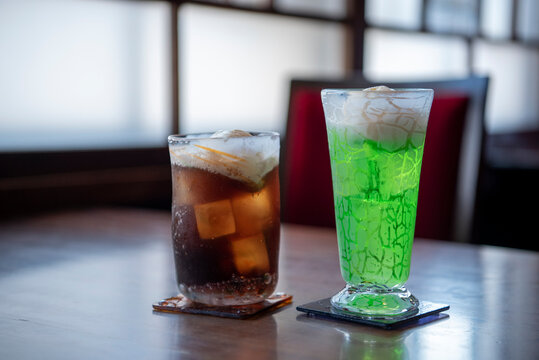 Coke Float and Melon Soda Float in Japanese style Cafe