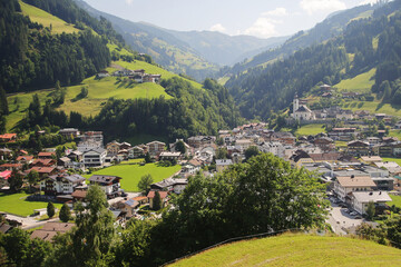 Fototapeta na wymiar The panorama of Grossarl town in Grossarl valley, Austria 