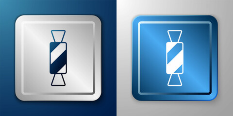 White Candy icon isolated on blue and grey background. Happy Halloween party. Silver and blue square button. Vector