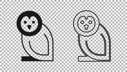 Black Owl bird icon isolated on transparent background. Animal symbol. Vector