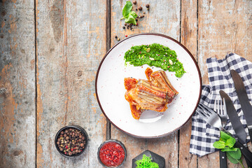 ribs grill pork fried beef fat food  spicy fresh meal snack on the table copy space food background  