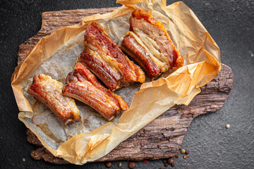 ribs grill pork fried beef fat food  spicy fresh meal snack on the table copy space food background  