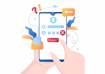 Forgot Password and Account Login for Web page, Protection, Security, Key, Access System in Smartphone or Computer Flat Vector Illustration