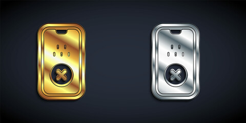 Gold and silver Taxi mobile app icon isolated on black background. Mobile application taxi. Long shadow style. Vector