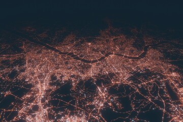 Seoul aerial view at night. Top view on modern city with street lights