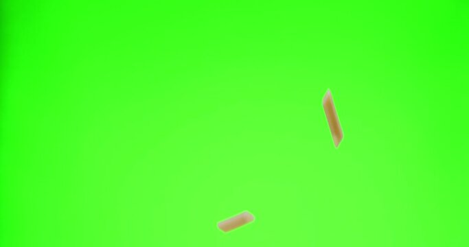 Pasta flies up and down on a green chroma key background. Blackmagic Ursa Pro G2, 300 fps.