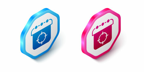 Isometric Target sport icon isolated on white background. Clean target with numbers for shooting range or shooting. Hexagon button. Vector