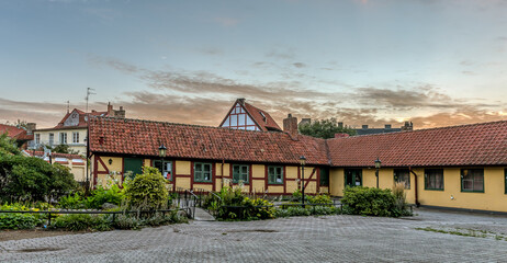 half-timbered coffee house Bäckahästen in Ystad an early morning