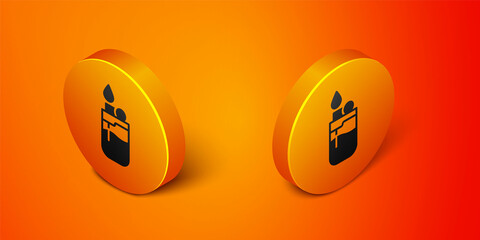 Isometric Lighter icon isolated on orange background. Orange circle button. Vector